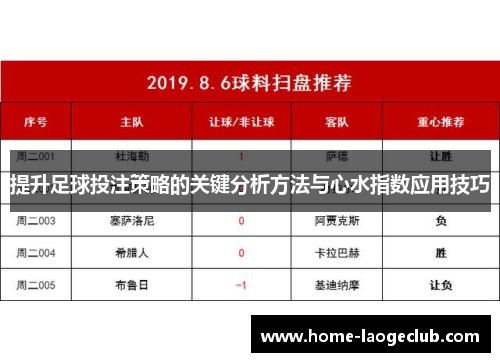 提升足球投注策略的关键分析方法与心水指数应用技巧