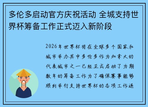 多伦多启动官方庆祝活动 全城支持世界杯筹备工作正式迈入新阶段 多伦多启动官方庆祝活动 全城支持世界杯筹备工作正式迈入新阶段